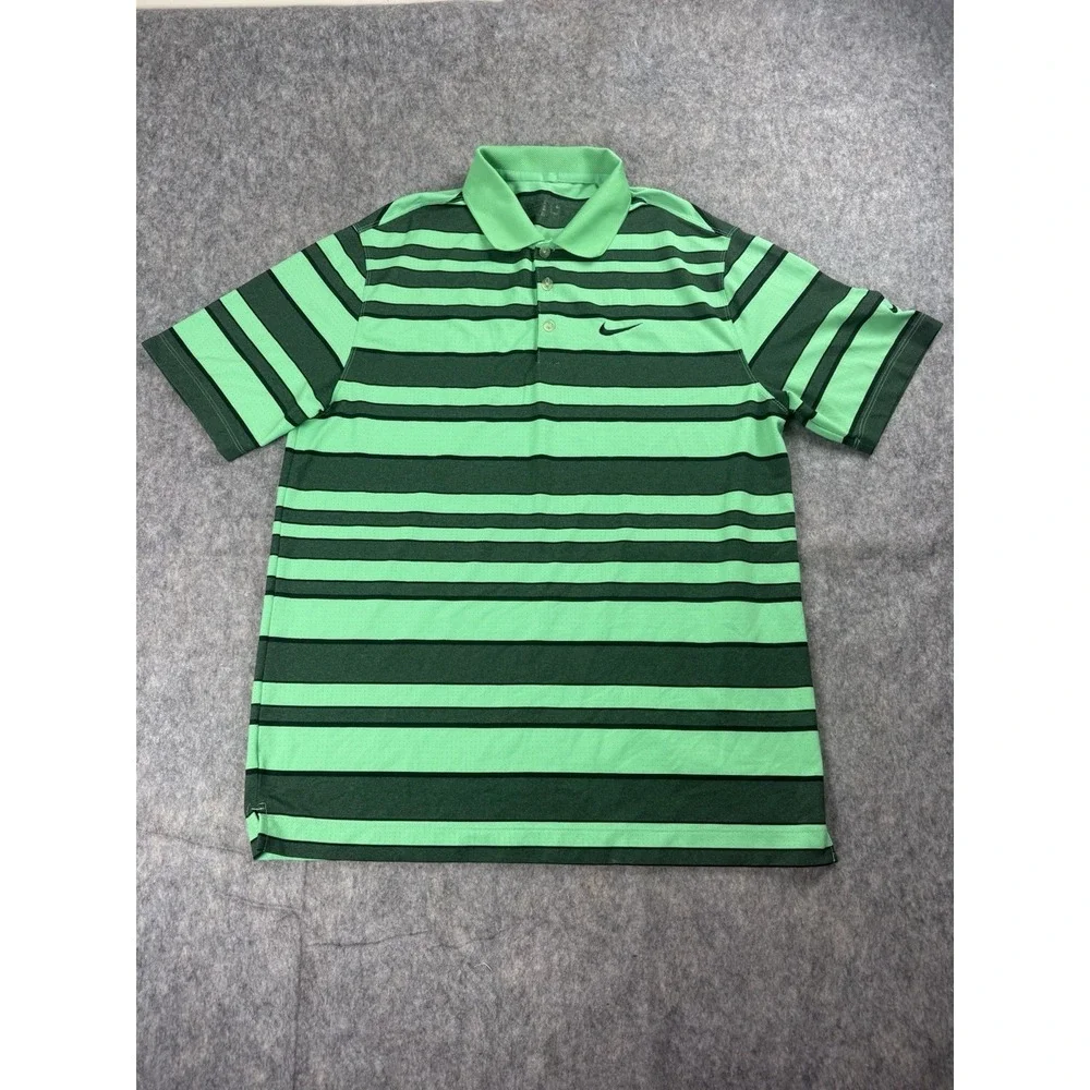 Nike‎ Golf Tour Performance Mens Dri-fit Polo Shirt Green Black Stripes Sz Large
